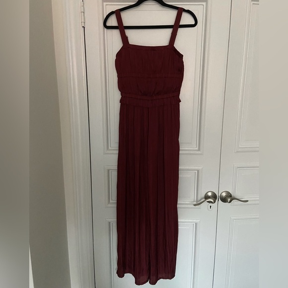 Anthropologie Current Air Red Silky Formal Wide Spaghetti Strap Jumpsuit XS - Picture 2 of 12